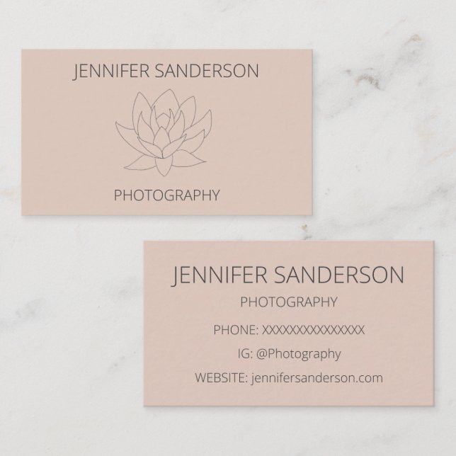 Elegante Peach Lotus Blume Minimalistisch Fotograf Visitenkarte (Vorne/Hinten)