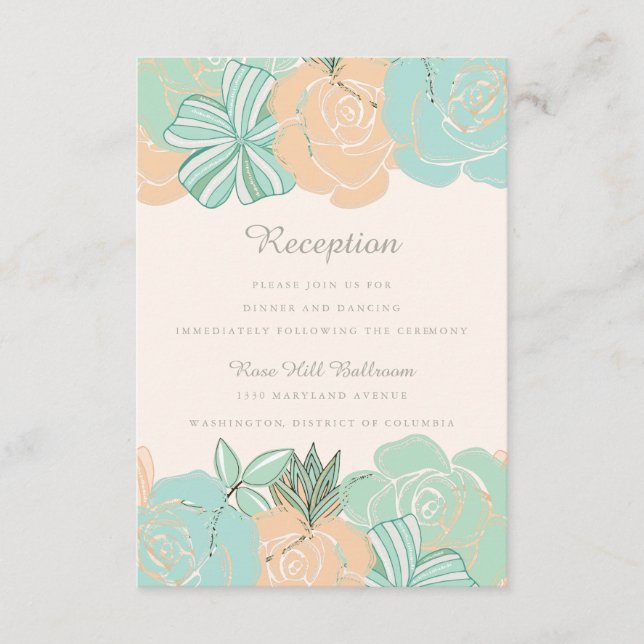 Elegante Peach Mint Floral Hochzeitsempfehlung Begleitkarte (Vorderseite)