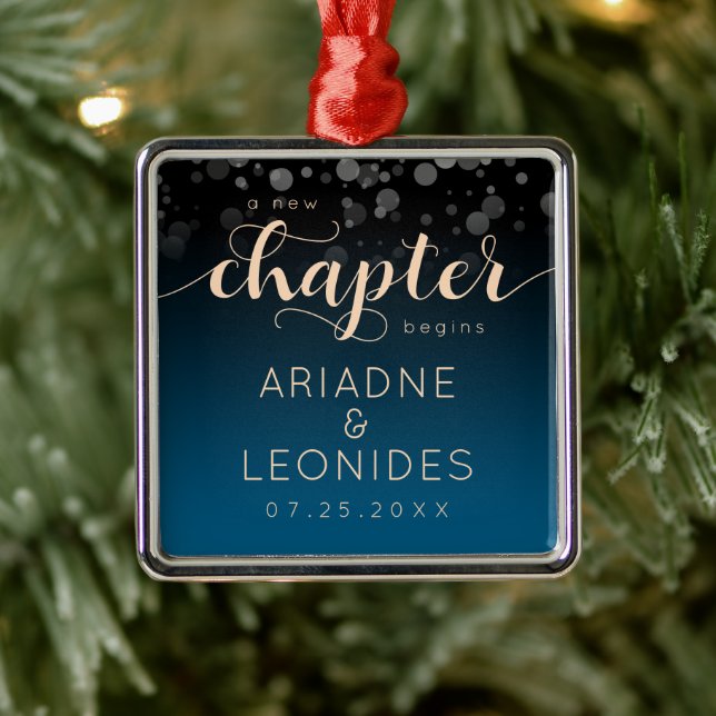 Elegante Peach Oceanic Blue Wedding ein neues Kapi Ornament Aus Metall (Baum)