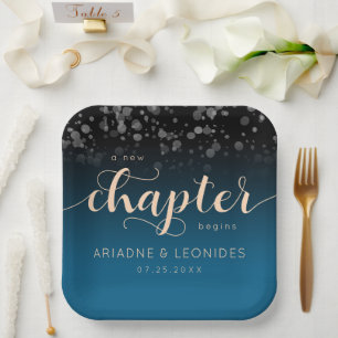 Elegante Peach Oceanic Blue Wedding ein neues Kapi Pappteller