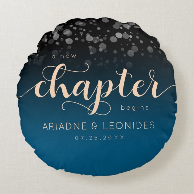 Elegante Peach Oceanic Blue Wedding ein neues Kapi Rundes Kissen (Vorderseite)