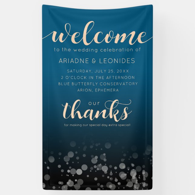 Elegante Peach Oceanic Blue Wedding Willkommen Banner (Vertikal)