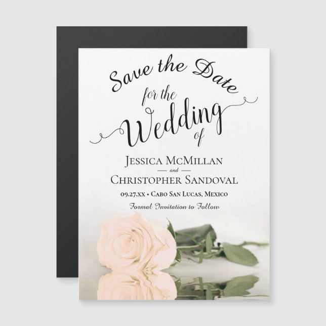 Elegante Peach-Rose Hochzeit Speichern Sie das Dat Magnetkarte (Vorne/Hinten)