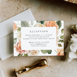 Elegante Peach Rose Hochzeitsempfang Begleitkarte