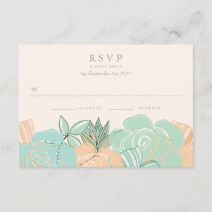 Elegante Peach Rose Mint Floral Wedding RSVP Karte