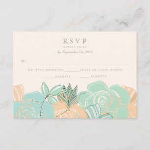 Elegante Peach Rose Mint Floral Wedding RSVP Karte