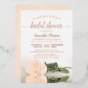 Elegante Peach Rose mit Rose Gold Brautparty Folieneinladung