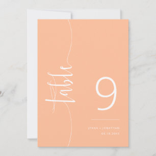 Elegante Peach Script Wedding Tischnummer