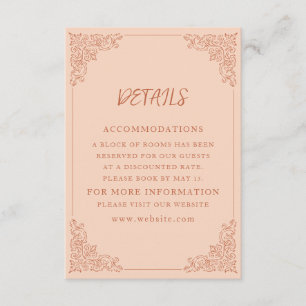 Elegante Peach Terracotta Hochzeit Details Begleitkarte