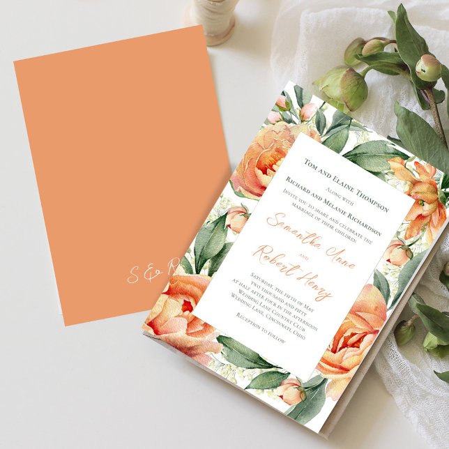 Elegante Peach Wassercolor Blumenhochzeit Einladung (Peach floral elegant invitation)