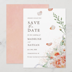 Elegante Peach Wassercolor Floral Save the Date