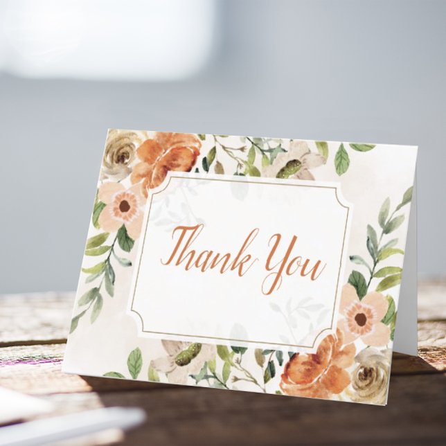 Elegante Peach Watercolor Floral Vielen Dank Dankeskarte (A pretty terracotta floral thank you card that is perfect for any occassion.)