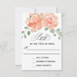 Elegante Peach Watercolor Floral Wedding RSVP Karte