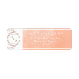 Elegante Peach Watercolor Monogram Rücksendeadress