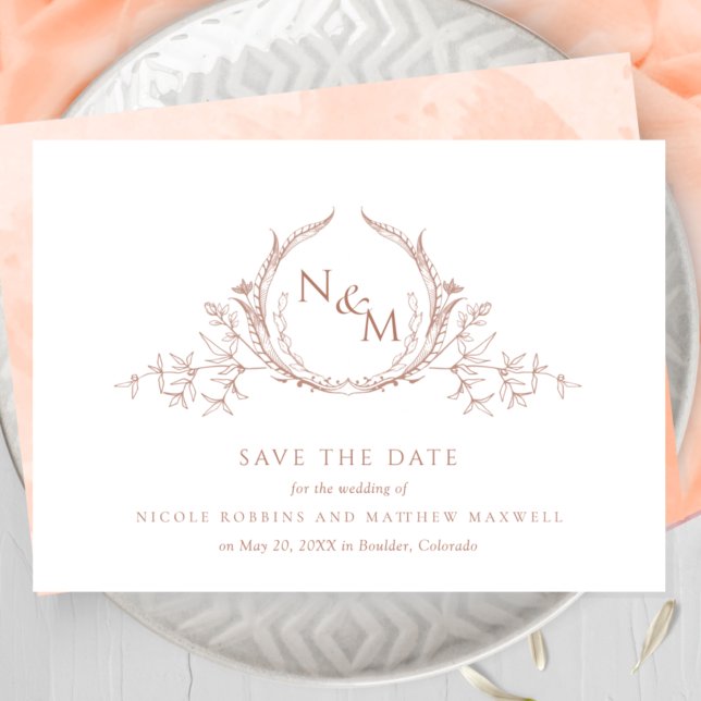 Elegante Peach Watercolor Monogram Wedding Save The Date (Von Creator hochgeladen)