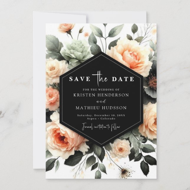 Elegante Peach Wedding Save The Date (Vorderseite)