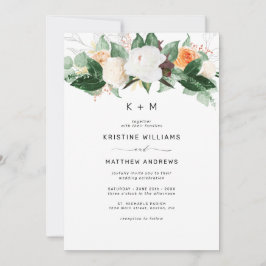 Elegante Peach White Fall Wassercolor Blumenhochze Einladung