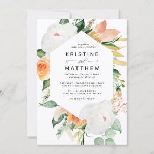 Elegante Peach White Watercolor Floral Wedding Einladung
