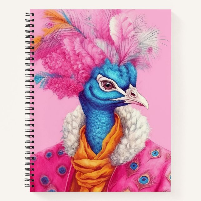 Elegante Peacock Animal Fashion Art Pink Notizbuch (Vorderseite)