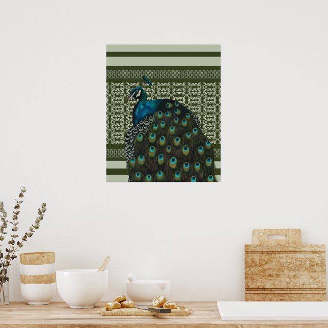 Elegante Peacock Bird Bird Liebhaber Poster (Küche)