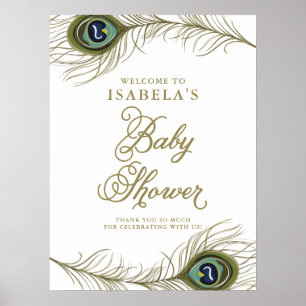 Elegante Peacock Feather Baby Shower Willkommen Poster