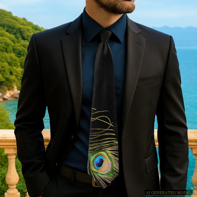 Elegante Peacock Feather Black Krawatte (Elegant tie design from my Glamorous Peacock Feather On Black Collection
)