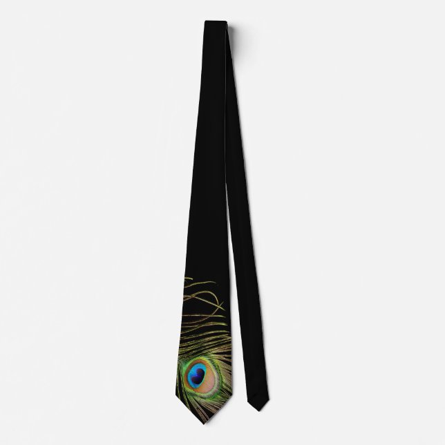 Elegante Peacock Feather Black Krawatte (Vorderseite)