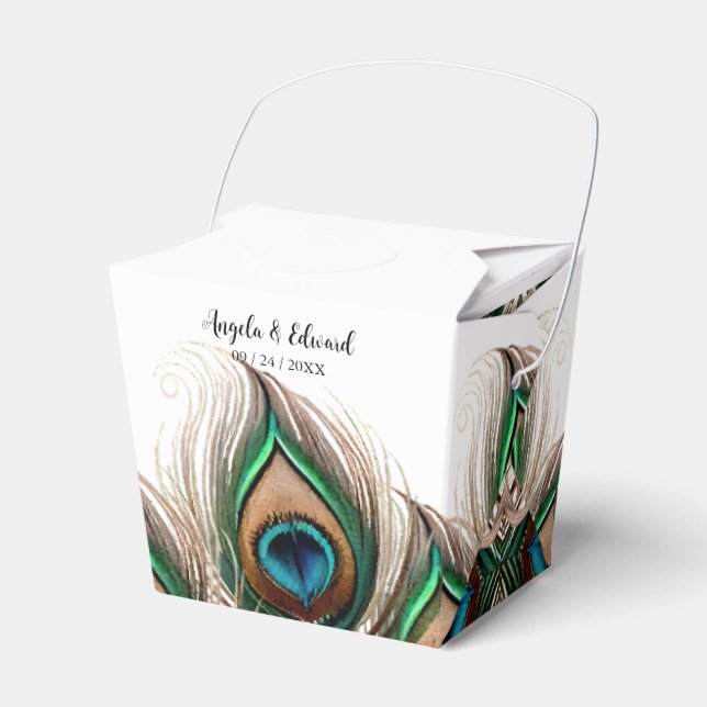 Elegante Peacock Feather Gastgeschenk Hochzeit Box Geschenkschachtel (Vorderseite)