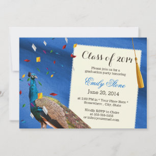 Elegante Peacock Royal Blue Graduation Party Einladung