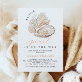 Elegante Pearl Baby Shower an der Küste von Beige Einladung