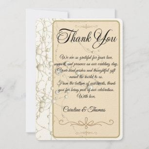 Elegante Pearl Gold Script Hochzeit Romantische Pe Dankeskarte