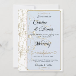 Elegante Pearl Gold Script Hochzeit Romantische Pe Einladung