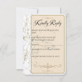Elegante Pearl Gold Script Hochzeit Romantische Pe RSVP Karte