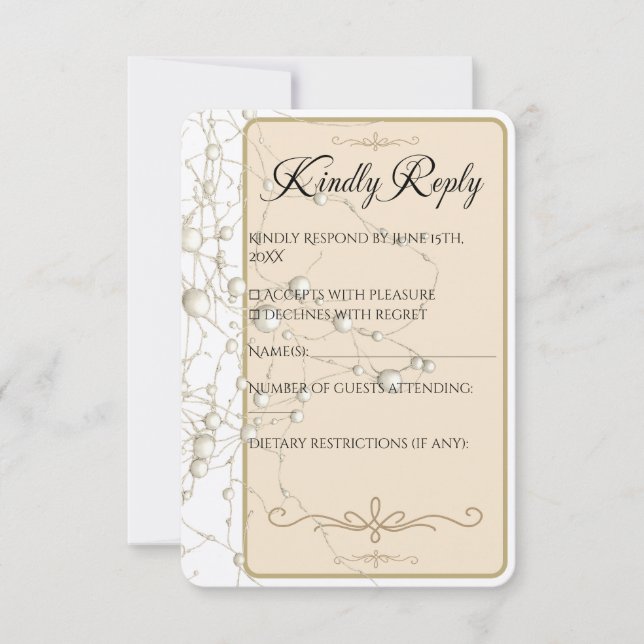 Elegante Pearl Gold Script Hochzeit Romantische Pe RSVP Karte (Vorderseite)