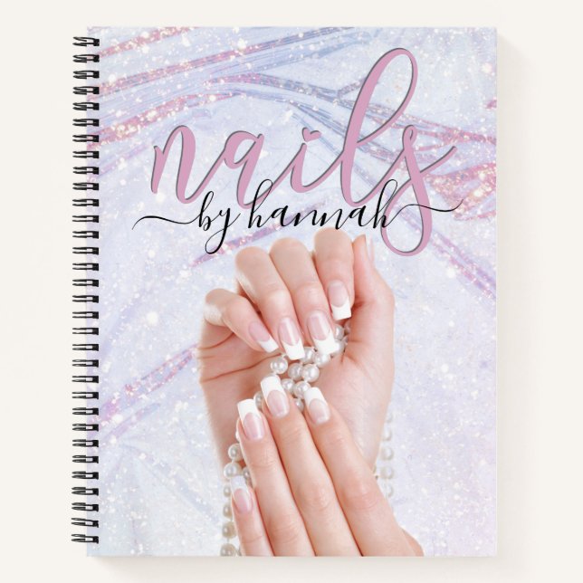 Elegante Pearl Nail Technician Chic Ernennung Notizbuch (Vorderseite)