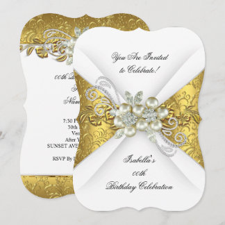 Elegante Pearl Yellow Gold Weißer Diamant Geburtst Einladung