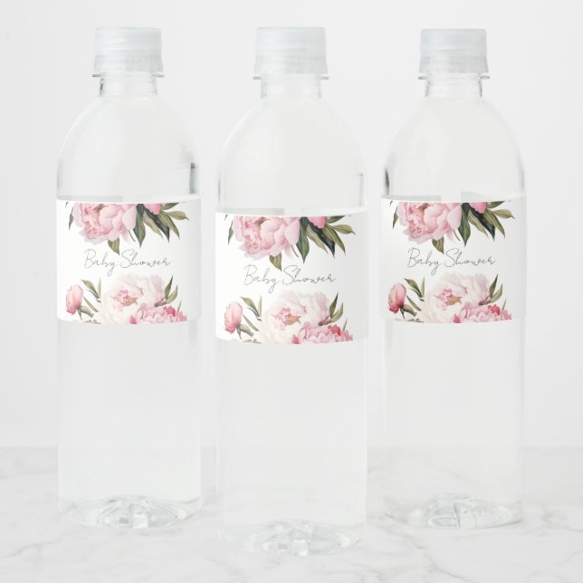 Elegante Peonies Babydusche Wasserflaschenetikett (Flaschen)
