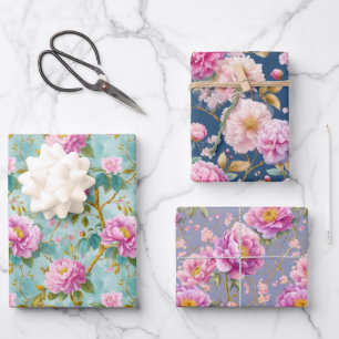 Elegante Peonies Blumengeschenk Geschenkpapier Set
