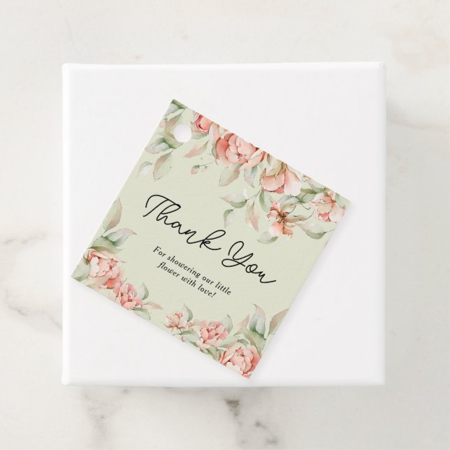 Elegante Peonies Blumengrün Babydusche Geschenkanhänger (Beispiel)