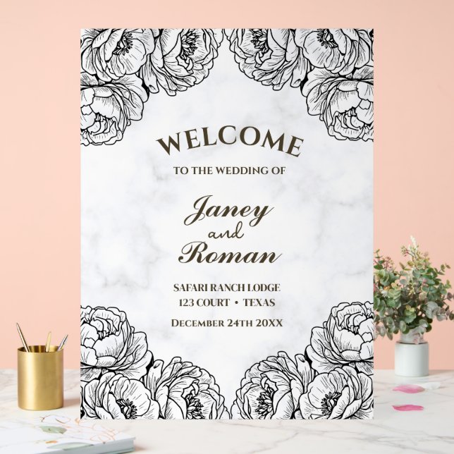 Elegante Peonies Moderne und minimalistische Hochz Acrylschild (Hochzeit)