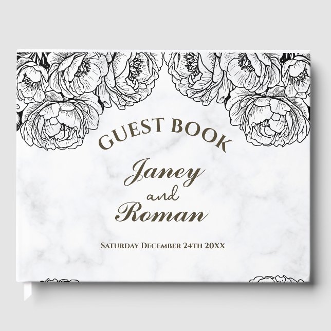 Elegante Peonies Moderne und minimalistische Hochz Gästebuch (Vorderseite)