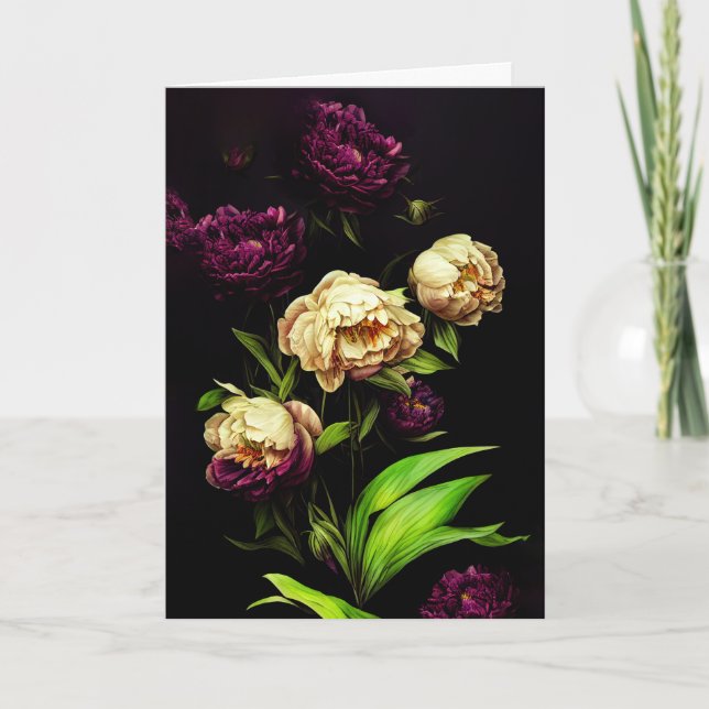 Elegante Peonies & Rose Faltkarte Dankeskarte (Vorderseite)