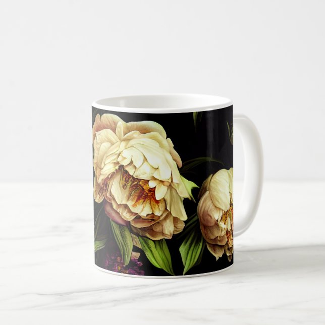 Elegante Peonies & Rose Kaffee Tasse (VorderseiteRechts)