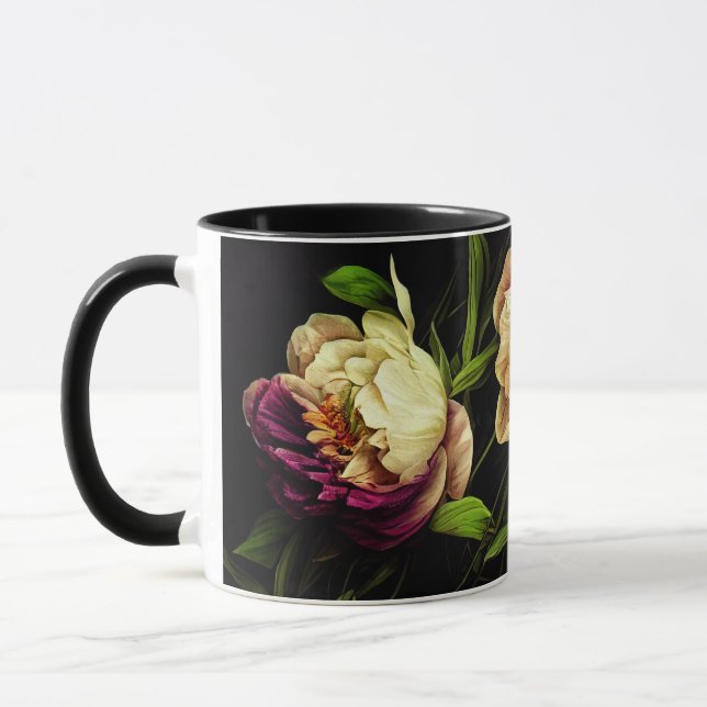 Elegante Peonies & Rose Kaffee Tasse (Links)