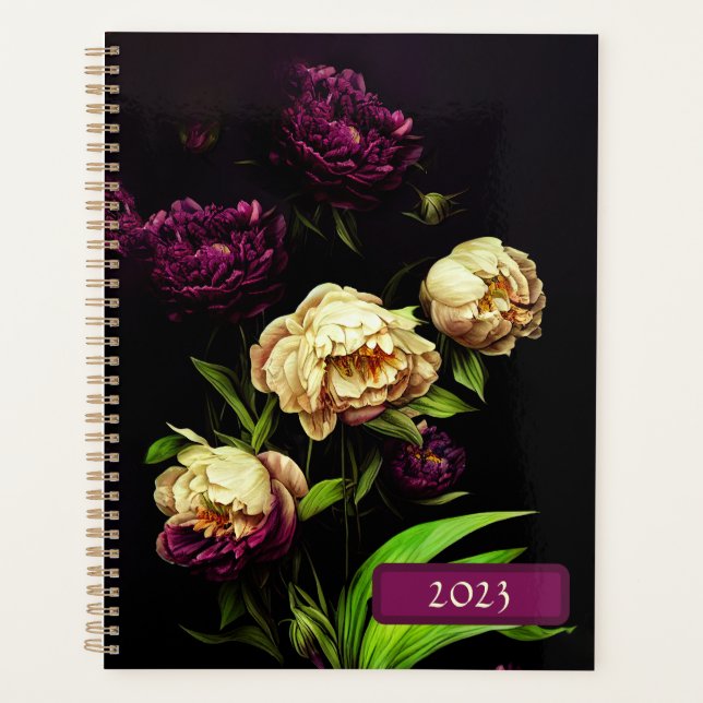 Elegante Peonies & Rose Spiral Bound Planer (Vorderseite)