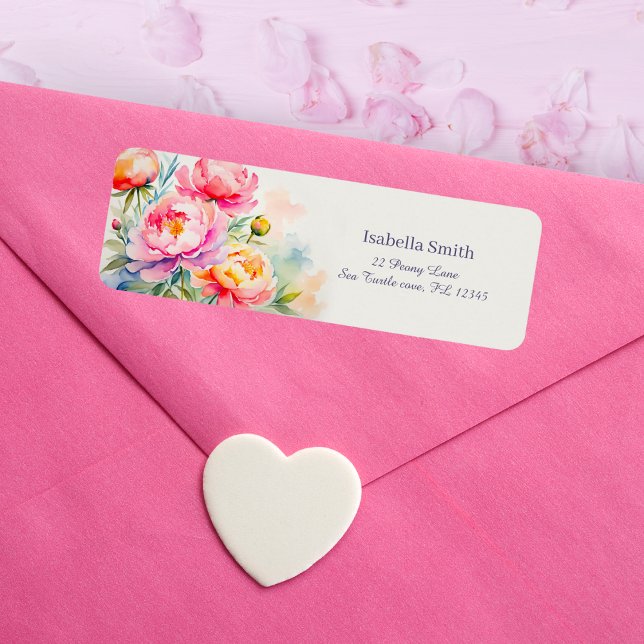 Elegante Peonies Rücksendeadresse (Graceful peonies bloom, adding refined beauty to your correspondence and invitations.)