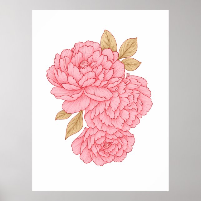 Elegante Peonies - sanft rosa Blumendarstellung Poster (Vorne)