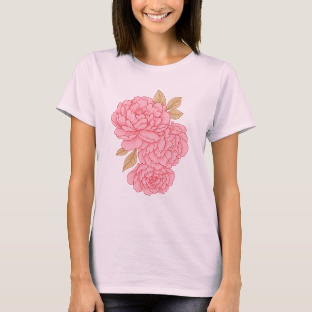 Elegante Peonies - sanft rosa Blumendarstellung T-Shirt (Vorderseite)