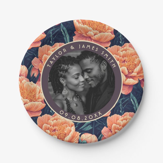 Elegante Peonies-Teller für Engagement-Partei Pappteller (Vorderseite)