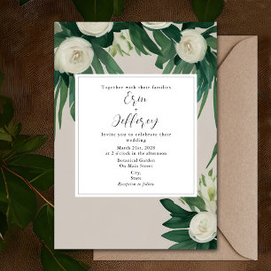 Elegante Peonies Weiße Blumengrün Hochzeit Einladung